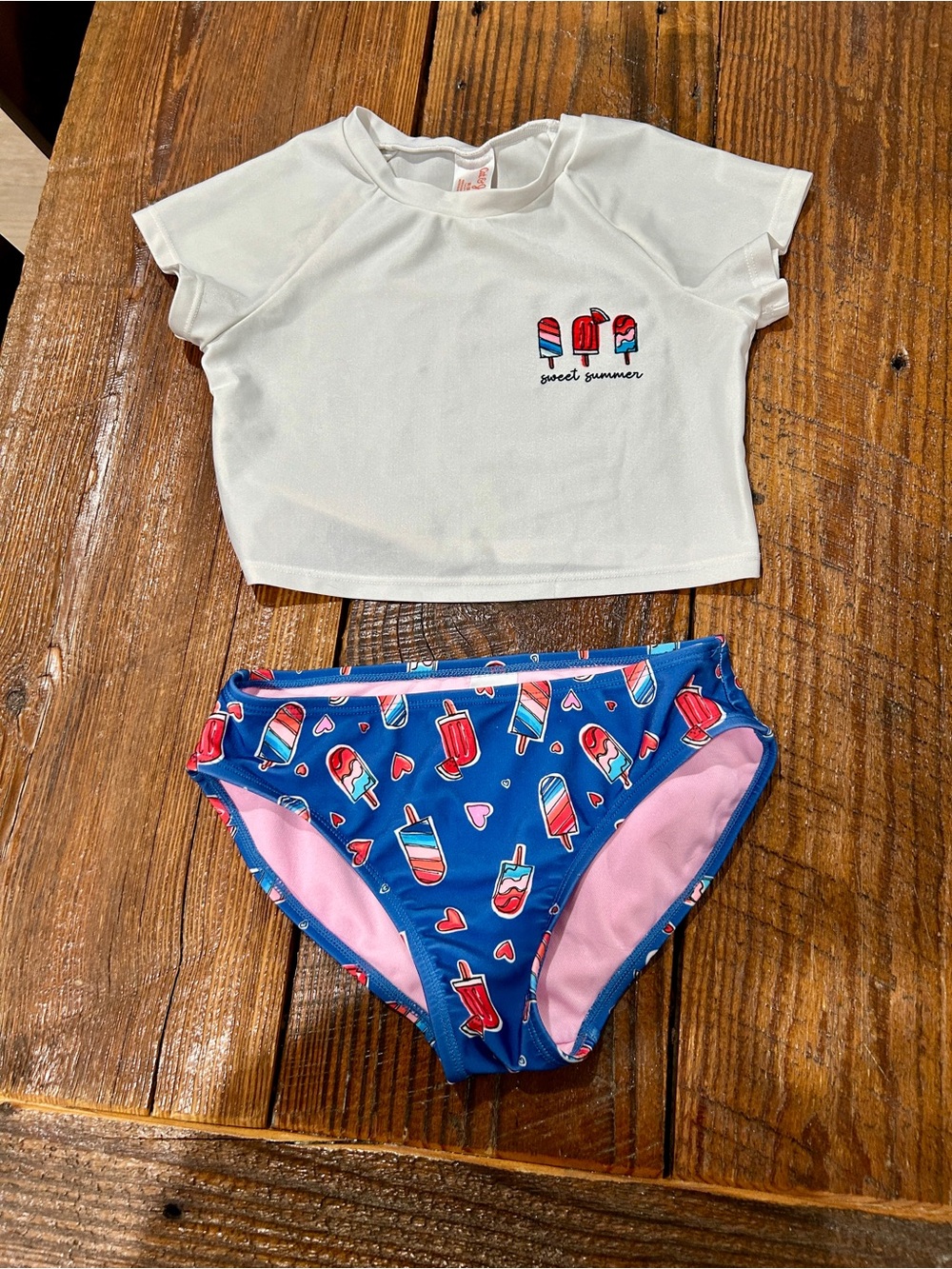 Cat & Jack White Swim Top with Blue and Pink Bikini Bottoms